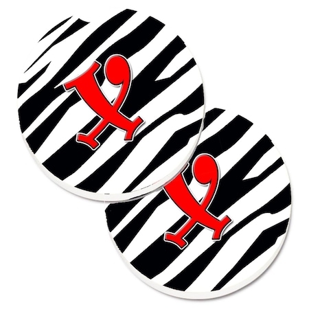 Carolines Treasures Monogram Initial x Zebra Red Set of 2 Cup Holder Car Coaster CJ1024-XCARC